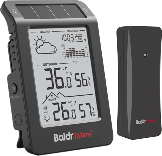 Baldrtherm solcelledrevet vejrstation sort