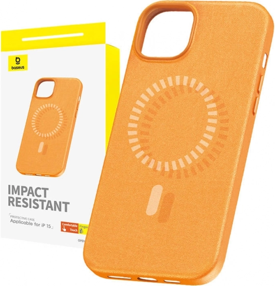 Magnetisk etui Baseus Fauxther til iPhone 15, orange
