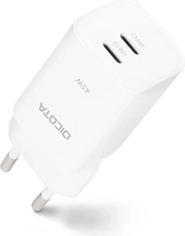 GaN-oplader 45 W 2× USB-C hvid (EU)