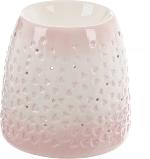 Keramisk aromalampe hjerte rosa-hvid 13 cm
