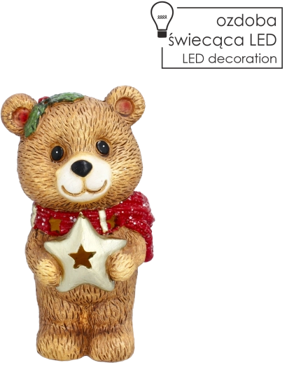 Juledekorationsfigur af en bamse med LED-stjerne