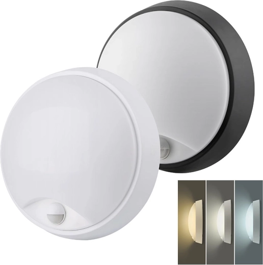 Solight LED-udendørsarmatur med bevægelsessensor og valg af CCT, 15/18/20 W, 1800 lm, 22 cm, sort/hvid