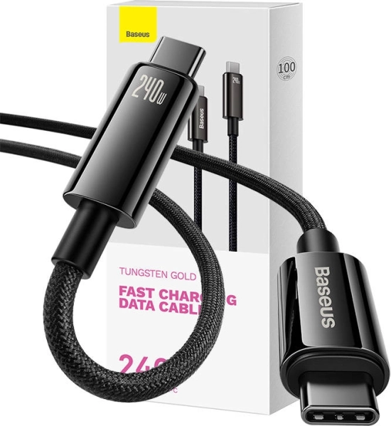 BASEUS Tungsten Gold USB‑C til USB‑C‑kabel, 240 W, 1 m, sort