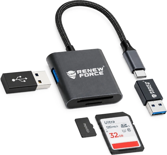 Renew Force USB-C 3-i-1-kortlæser
