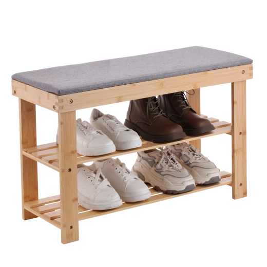Bambusbænk med skohylde 70 × 28 × 45 cm - 1 stk.