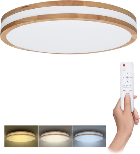 Solight LED loft-/væglampe Woody med fjernbetjening, 48 W, 38 cm, dæmpbar, justering af farvetemperatur