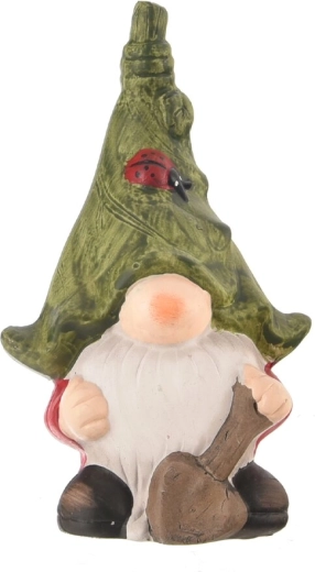 Keramisk nisse med skovl grøn 18 cm