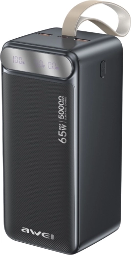 Awei powerbank 50.000 mAh 65 W PD med LED-display (2× USB-A, USB-C) - 1 stk.