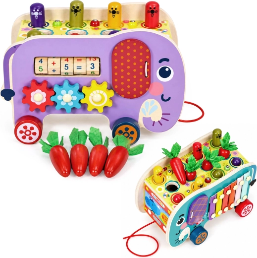 Multifunktionel træelefant med snor ECOTOYS 8 i 1