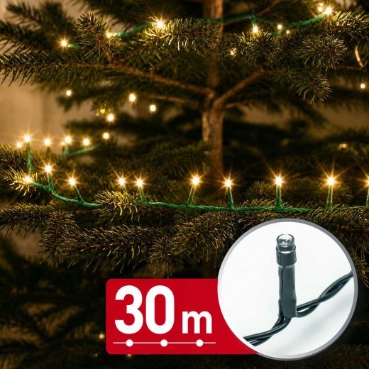 LED-lyskæde 30 m med 600 LED'er, varm hvid, grønt kabel