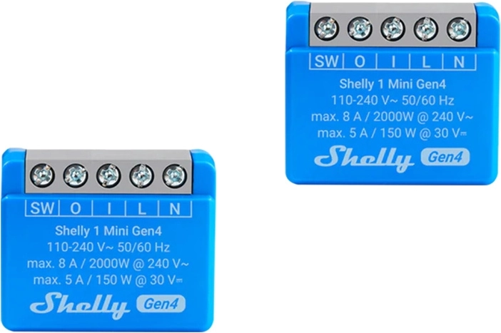 Sæt af miniature relækontrollere Shelly 1 Mini Gen4 (2 stk.) med Zigbee og Matter