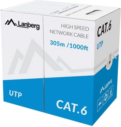 Netværkskabel UTP Cat.6, kobberleder, 305 m, grå