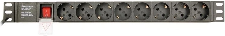 Rackmonteret PDU-strømskinne med 8 Schuko-stik – Schuko-stik, Schuko 16 A