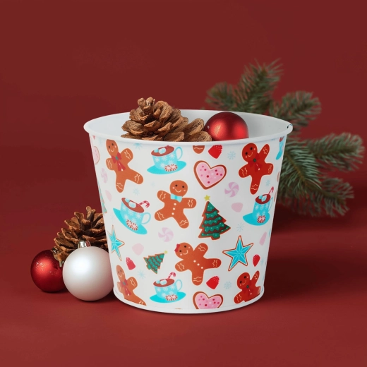 Julemetalblomsterpotte med peberkagemotiv 13 × 11 cm