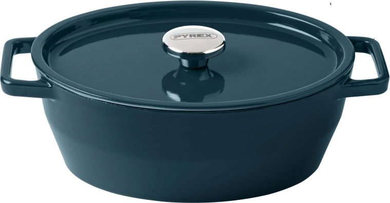 Pyrex støbejernsgryde med låg 24 cm, 4 l, mørkegrøn