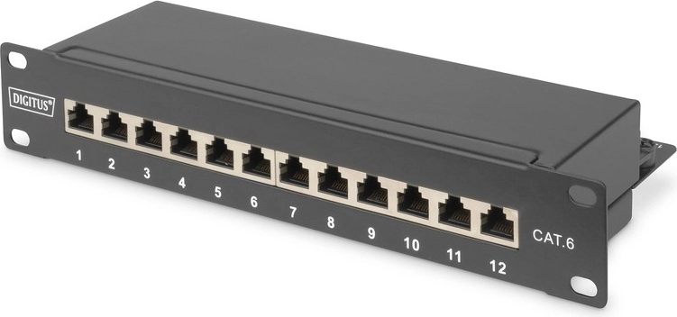 Patchpanel 10" 12 porte CAT6 S/FTP 1U med kabelmanager – sort