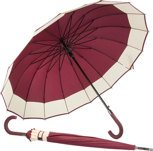 Elegant stor paraply med skridsikker håndtag, 16 ribber, rød