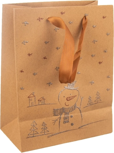 Gavepapirspose med snemandmotiv 26 × 12,5 × 32 cm
