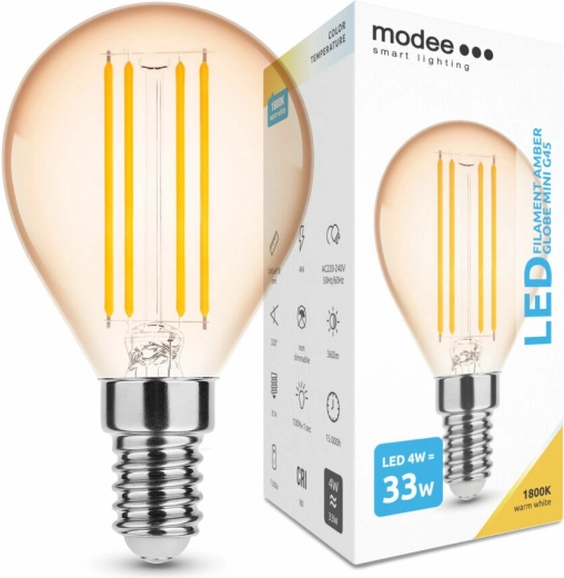 Modee dæmpbar LED-filamentpære Amber Globe Mini G45 E14 4 W