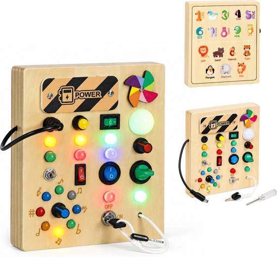Interaktivt busy board i træ ECOTOYS med LED-lys