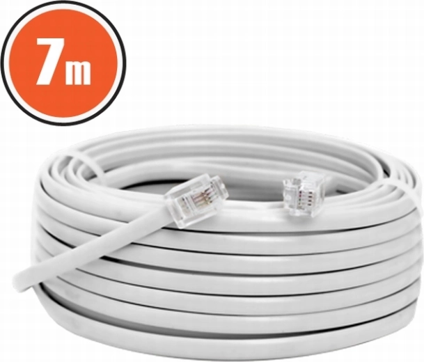 Telefonkabel 6P4C, 7 m, hvid