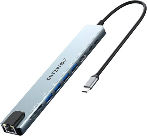 Dokkeringsstation BlitzWolf BW-TH5 10-i-1 USB‑C, sølv