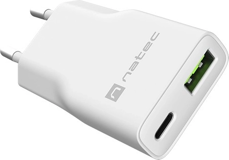 Natec Ribera GaN slim vægoplader 20 W USB-C + USB-A