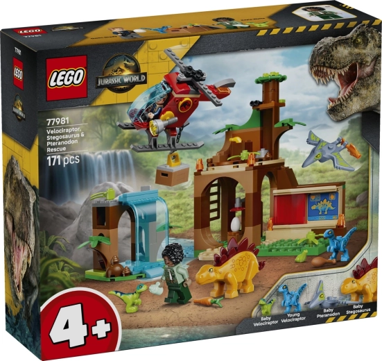 LEGO Jurassic World redningscenter med velociraptoer, stegosaurus og pteranodon