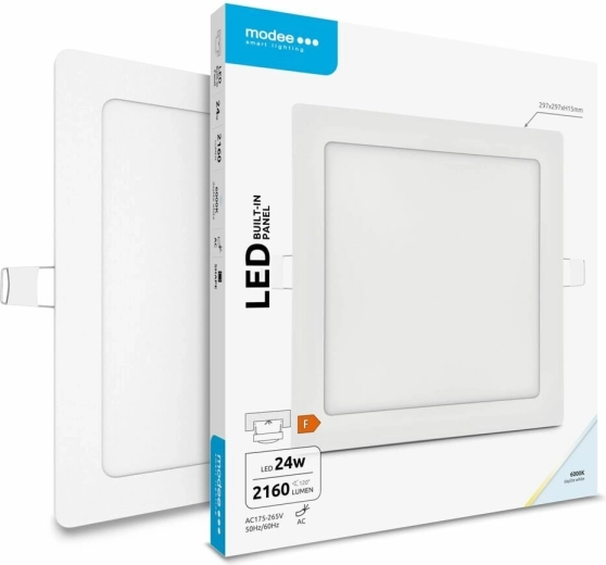 Modee Lighting firkantet indbygget LED-panel 24 W kold hvid