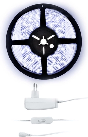 Solight LED-strip med koldt hvidt lys, 5 m, med adapter