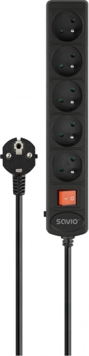 Overspændingsbeskyttet forlænger med 5x Schuko og automatisk sikring 1,8 m