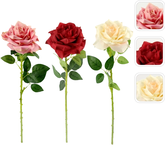 Kunstig dekorationsrose på stilk 62 cm, mix af farver (24 stk.)