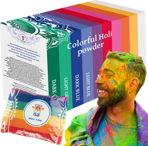 Farverigt holi-pulver – sæt 10×100 g