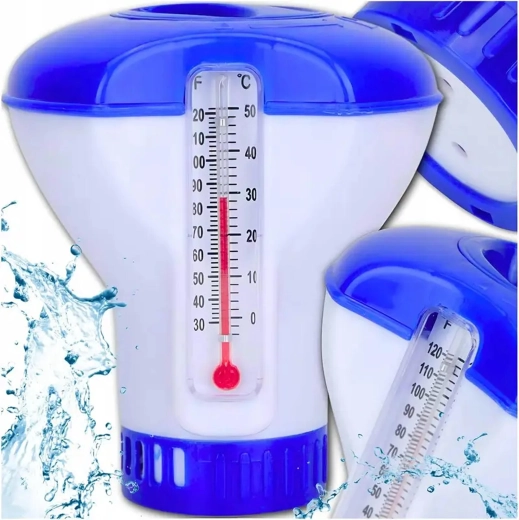 Flydende doseringsbeholder til poolkemi med termometer 2-i-1