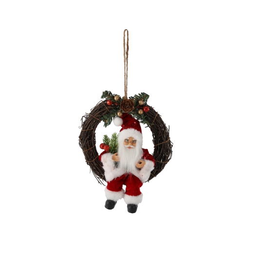 Juleophængt krans med Julemanden/Santa (rød) 18 cm - 1 stk.