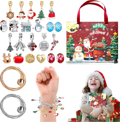 Adventskalender med armbånd og vedhæng til DIY-kreationer - 1 stk.
