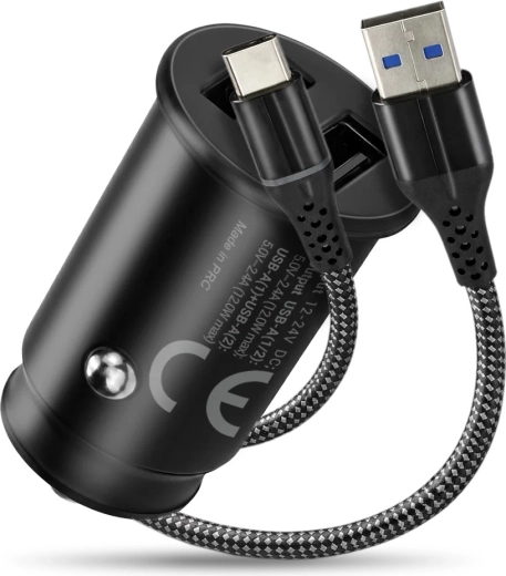 Biloplader everActive CC-25C med 2× USB-A 12 W + USB-C-kabel