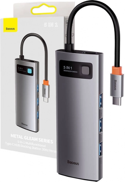 Baseus 5‑i‑1 USB‑C hub med HDMI, 3× USB 3.0 og USB‑C PD 100 W