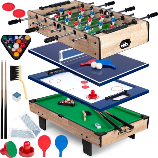 Multifunktionelt spillebord 4-i-1 NEO-SPORT til bordfodbold, airhockey, bordtennis og billard