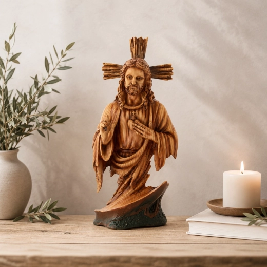 Figur af Jesu Hellige Hjerte i polyresin, 36 cm