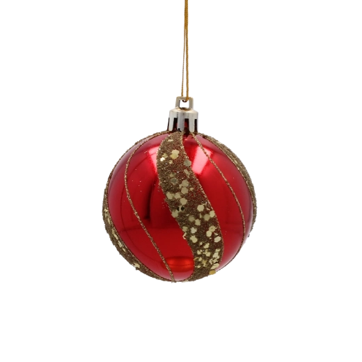 Elegante røde kugler med glitrende detaljer