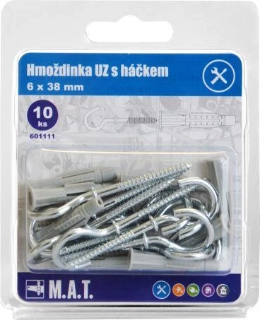 Knytteanker med krog 6×38 mm, hvid zink (10 stk)