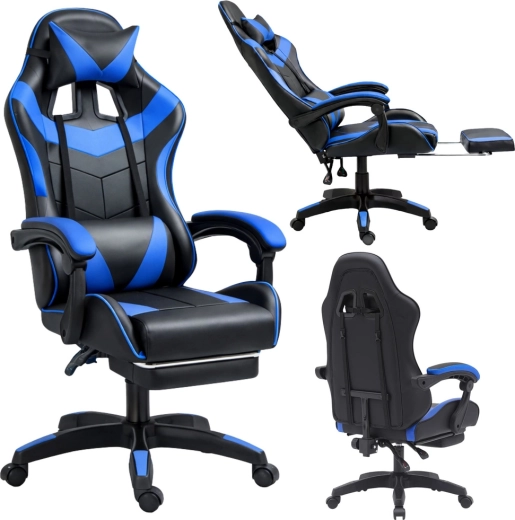 Gaming kontorstol LEAN med fodstøtte, sort‑blå