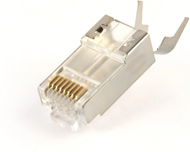Skærmede gennemgangs-RJ45-stik CAT7, forgyldt 15 µm, pakke med 50 stk.