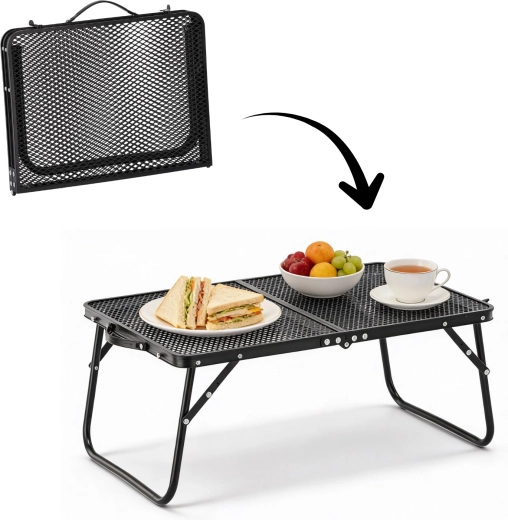 Sammenklappeligt campingbord sort 60 × 40 × 26,5 cm