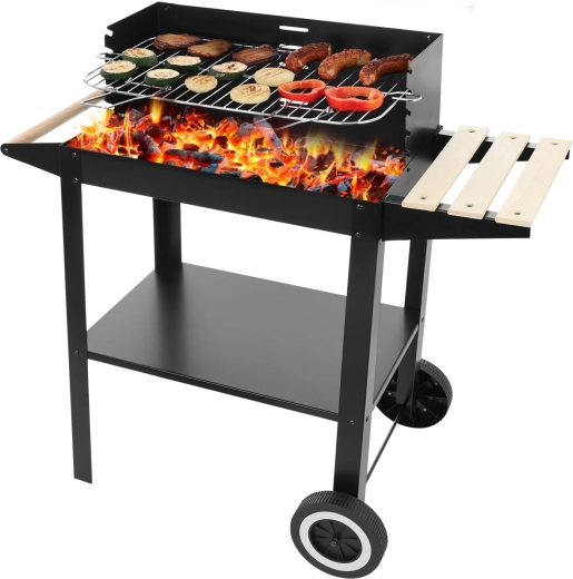 Havegrill til trækul på hjul med tilbehør