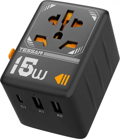 Rejseadapter TESSAN med USB-A og USB-C