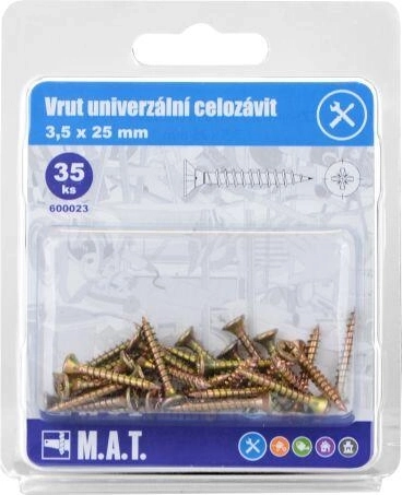 Universalskruer med fuld gevind 3,5 × 25 mm, galvaniserede (35 stk.)