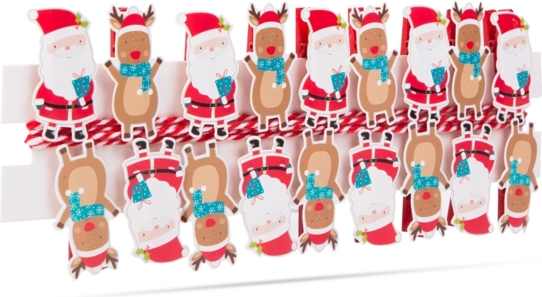 Juleklemmer med bånd og Sankt Nikolaus – 18 stk.