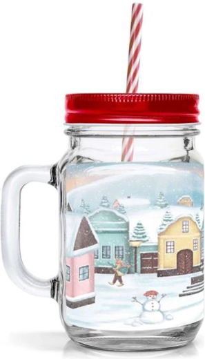 TORO glas med sugerør 450 ml med julemotiv af landsby